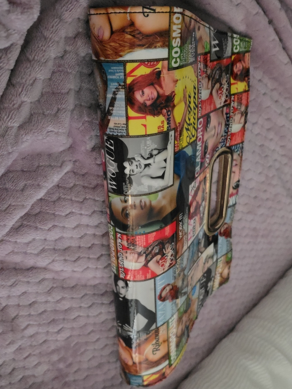 Magazine Collage Clutch Bag with Gold Trim